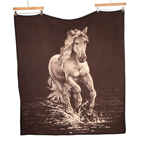 TAC VTG Horse Throw Blanket Brown Galloping Water Reversible Western USA - Picture 1 of 9